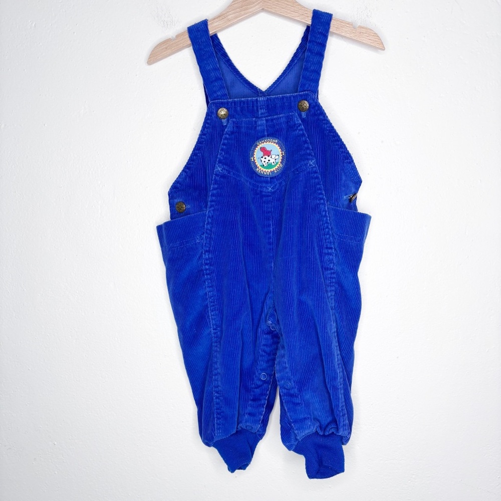Vintage OshKosh Kennel Club Blue Corduroy Overalls Size 18M Royal Blue Dog Patch